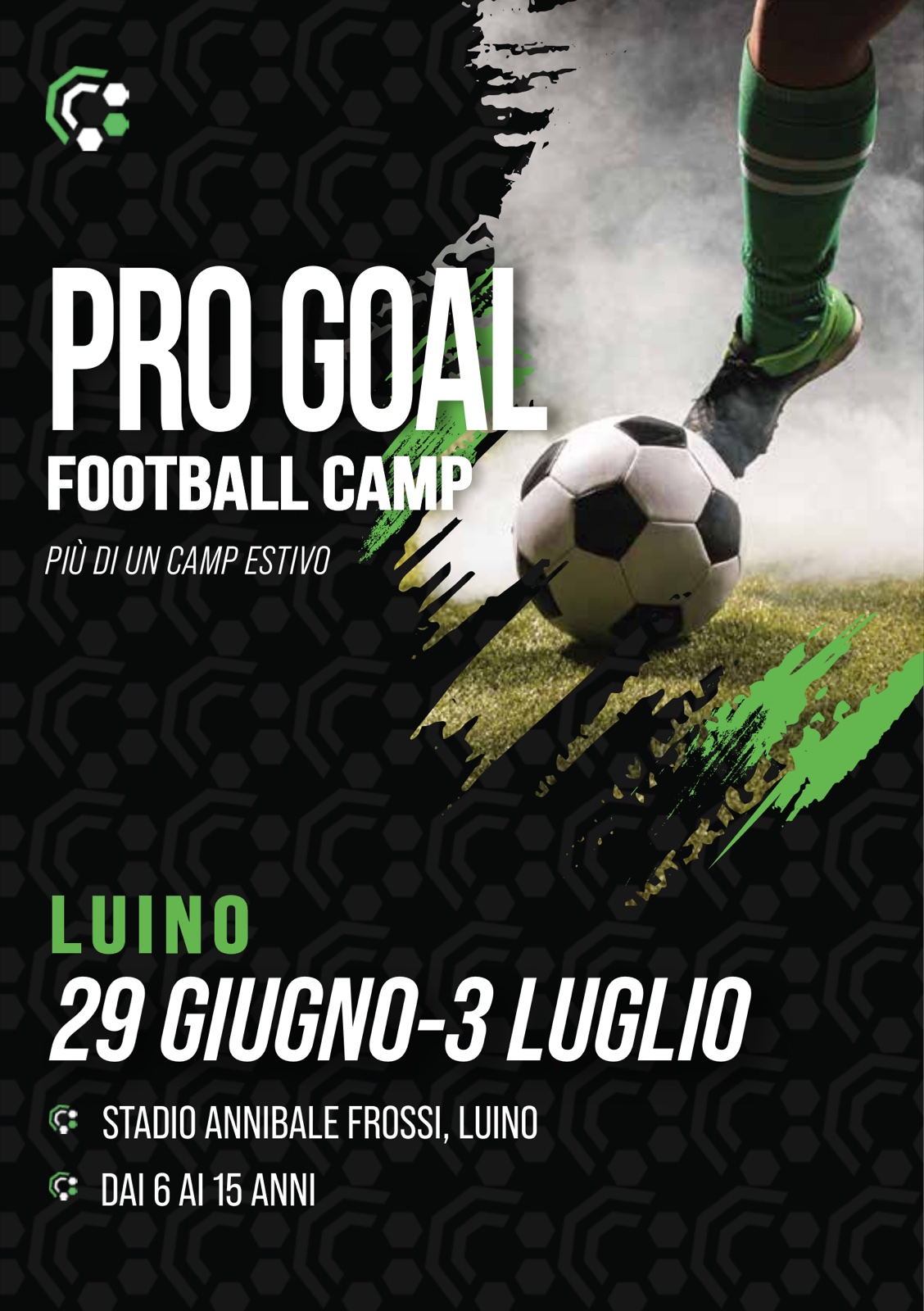 Locandina Pro Goal Football Camp Luino 2026 — Più di un camp estivo